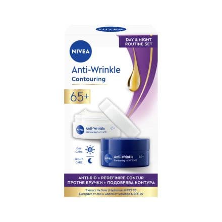 Nivea AntiWrinkle + Контуриращ дневен + нощен крем против бръчки 65+, 2 × 50 мл