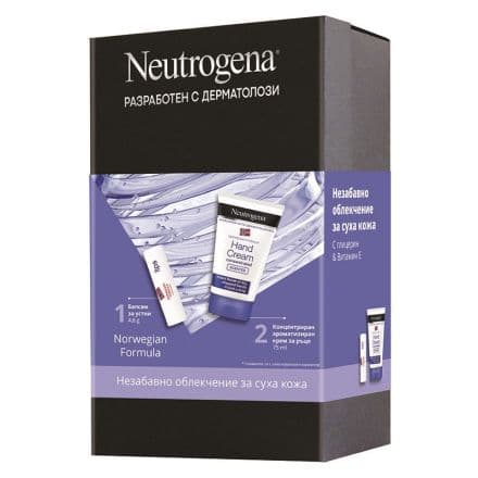 Neutrogena Комплект Балсам за устни 4,8 г + Концентриран крем за ръце ароматизиран, 75 мл