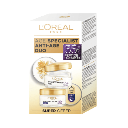 L'Oréal Paris Age Specialist 55+ Дуо пакет дневен крем за лице 50 мл + нощен крем за лице 50 мл
