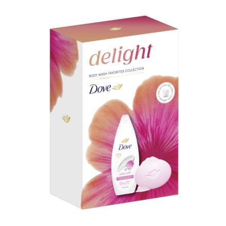 Dove Petal Soft Подаръчен комплект дамски кутия Сапун 90 г + Душ гел 250 мл + Гъба за баня
