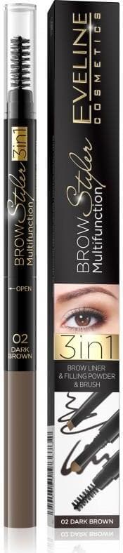 Eveline Cosmetics Brow Styler молив и пудра за вежди с четка, 02 тъмно кафяв