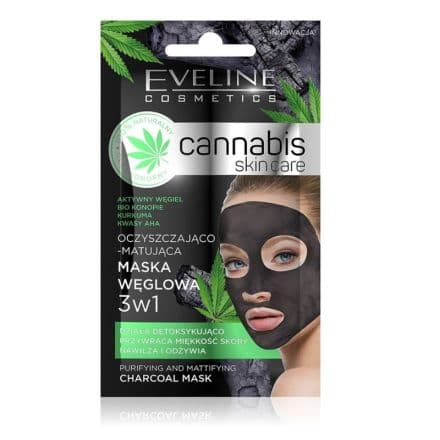 Eveline Cosmetics Cannabis Skin Care 3 in 1 маска с активен въглен, 7 мл