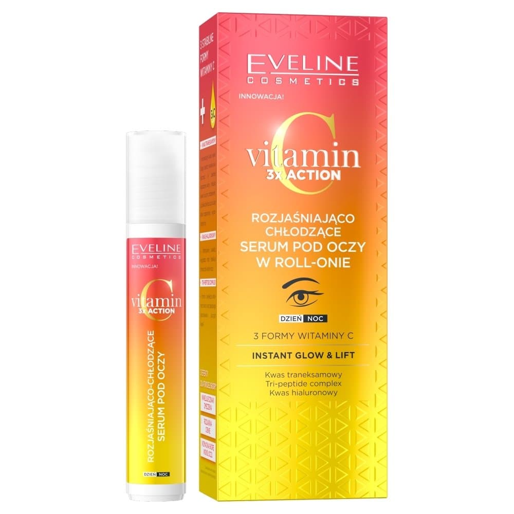 Eveline Cosmetics Vitamin C 3XACTION озаряващ и охлаждащ Roll-On серум за очи 15 мл