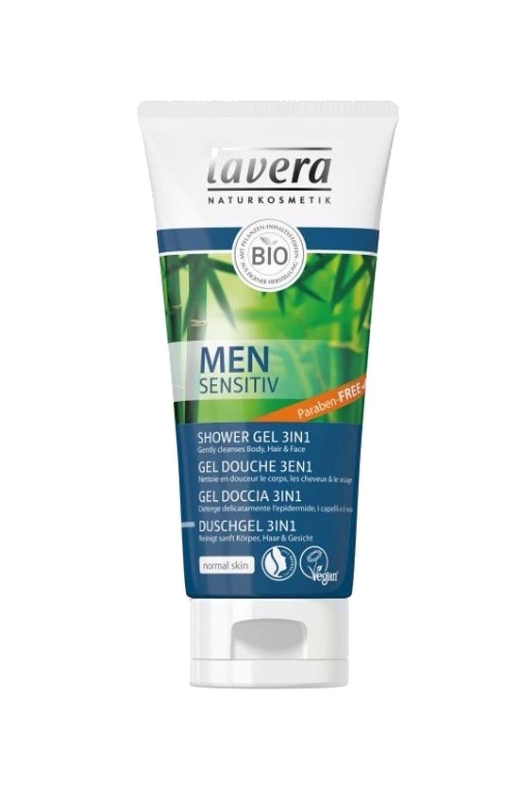 lavera Men Sensitiv витализиращ 3в1 душ-шампоан за коса, лице и тяло 200 мл