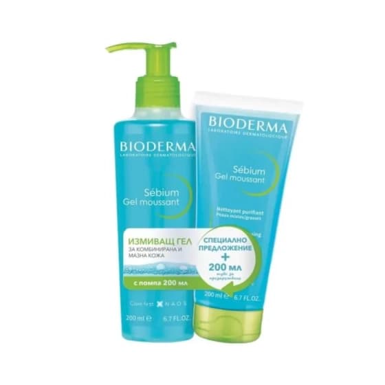 Bioderma Promo sebium измивен гел 200 мл помпа + измивен гел туба 200 мл