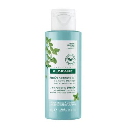 Klorane Mint почистваща пудра 3в1 с глина и органична водна мента 50 г