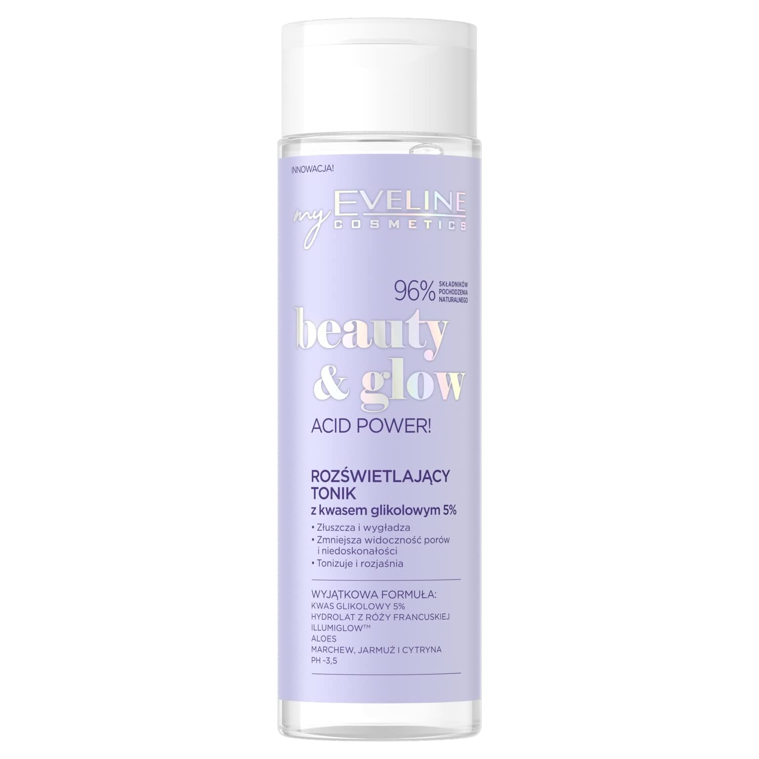 Eveline Cosmetics Beauty&glow Acid Power! озаряващ тонер за лице с 5% гликолова киселина, 200 мл