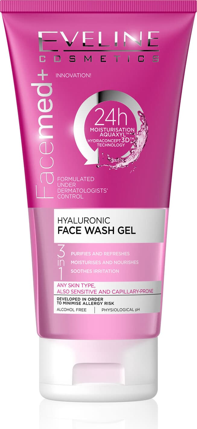 Eveline Cosmetics Facemed + Hyaluronic почистващ гел лице, 150 мл