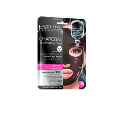 Eveline Cosmetics Корейска “Sheet“ маска за лице с активен въглен, 20 мл серум