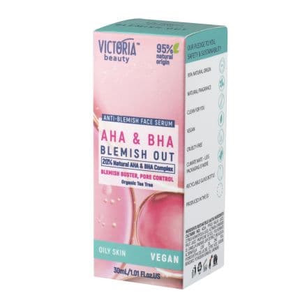 Victoria Beauty Серум за лице против несъвършенства с натурални AHA и BHA, 30 мл