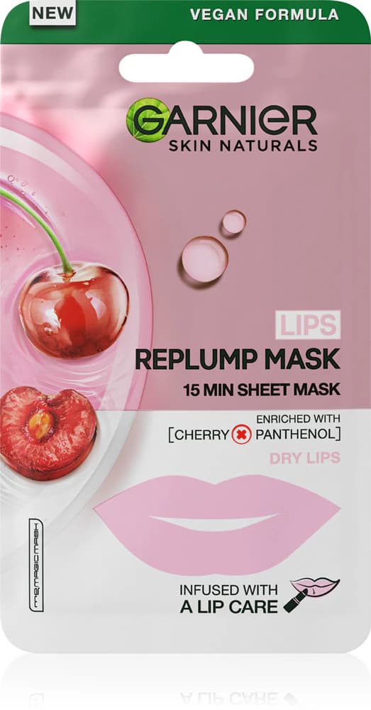 Garnier Skin NAT Replump Cherry Хартиена маска с грижа за устни 5 г