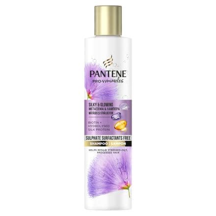 Pantene Silky & Glowing Безсулфатен шампоан, 225 мл