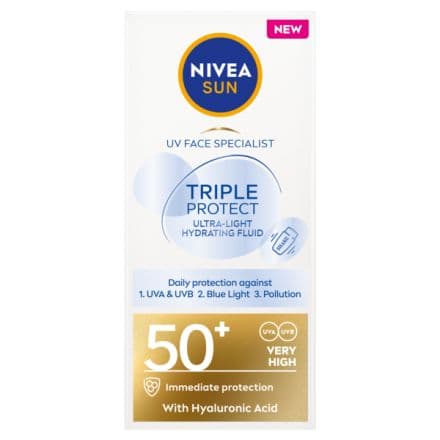 Nivea Sun Triple Protect Флуид за лице защита срещу UV светлина SPF 50+, 40 мл